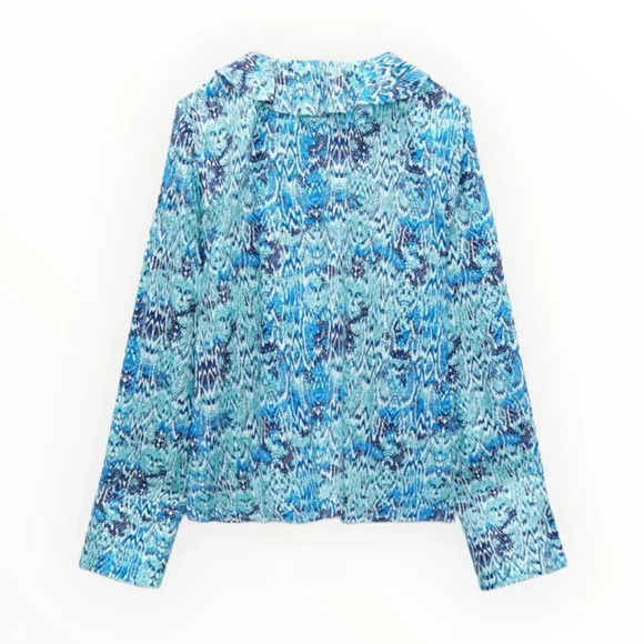 ZARA | Blue | RUFFLED ANIMAL PRINT BLOUSE - Picture 3 of 13
